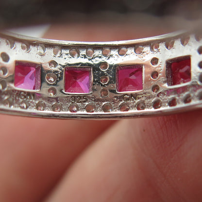 925 Sterling Silver Lab-Created Pink Sapphire & C Z Eternity Band Ring Size 9.25