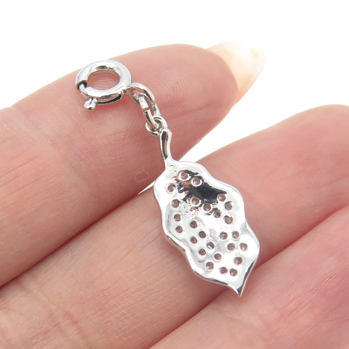 925 Sterling Silver Pave C Z Leaf Charm Pendant