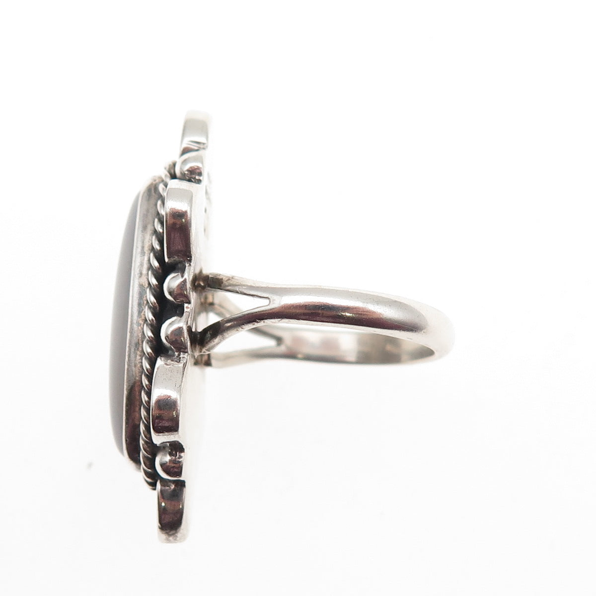 925 Sterling Silver Vintage CII Mexico Real Lace Agate Oxidized Ring Size 7