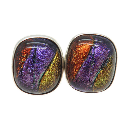 925 Sterling Silver Vintage Mexico Dichroic Glass Cushion Stud Earrings