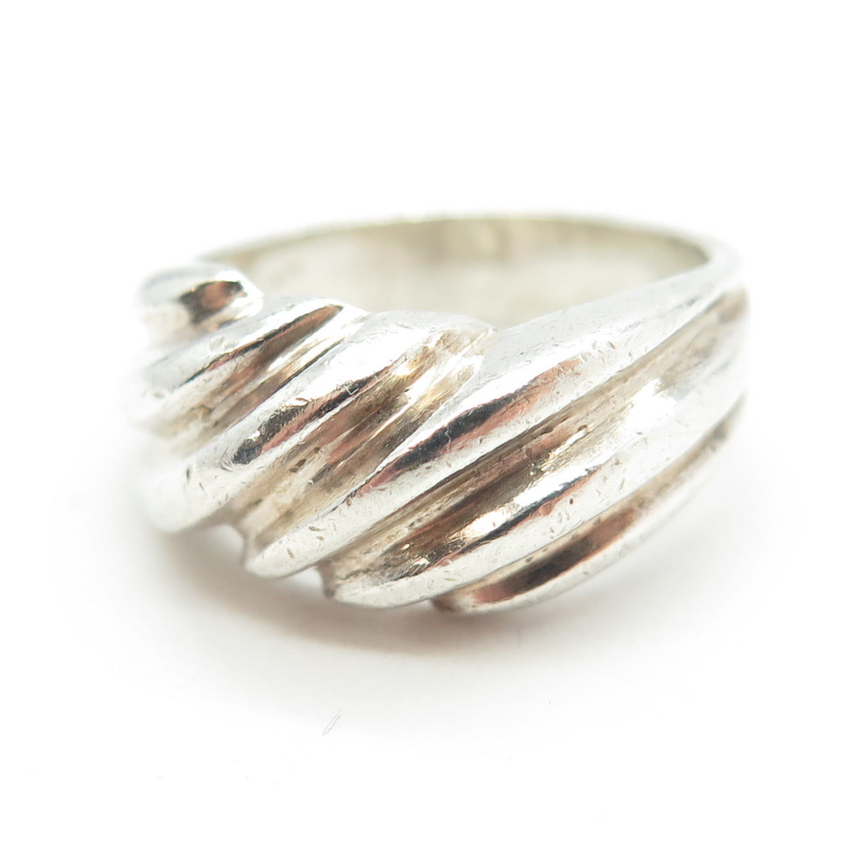 925 Sterling Silver Vintage Puffy Ribbed Ring Size 7.5