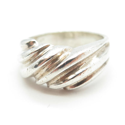 925 Sterling Silver Vintage Puffy Ribbed Ring Size 7.5