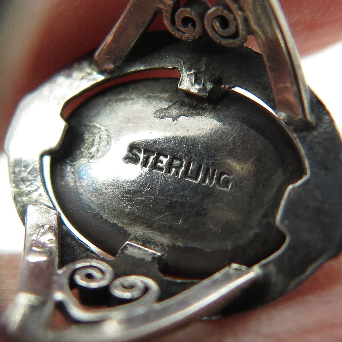 925 Sterling Silver Antique Art Deco Glass Heart Oxidized Ring Size 4.75