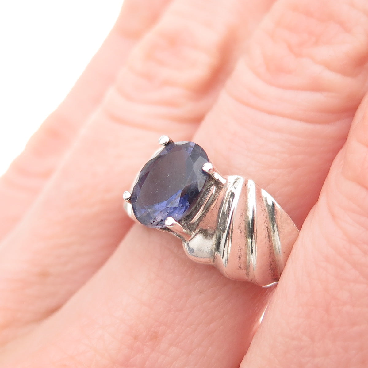 Mei 925 Sterling Silver Vintage Real Iolite Modernist Ring Size 7