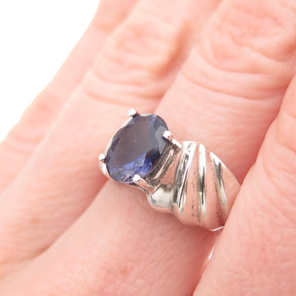 Mei 925 Sterling Silver Vintage Real Iolite Modernist Ring Size 7