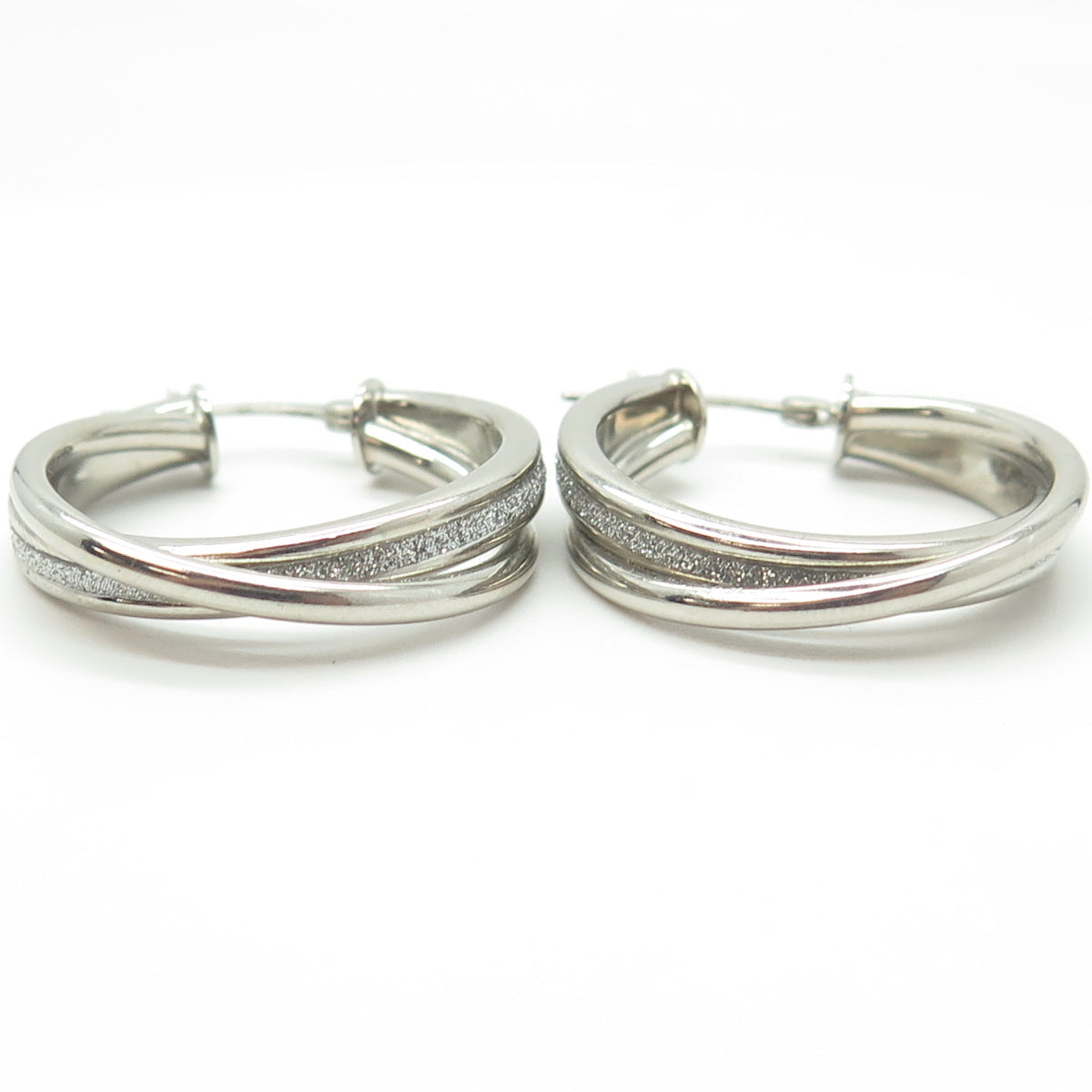 HAN 925 Sterling Silver Diamond-Imitation Interlocked Hoop Earrings