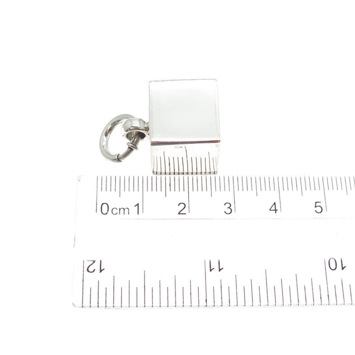 925 Sterling Silver Vintage Cube Spring Ring Mini 3D Charm Pendant