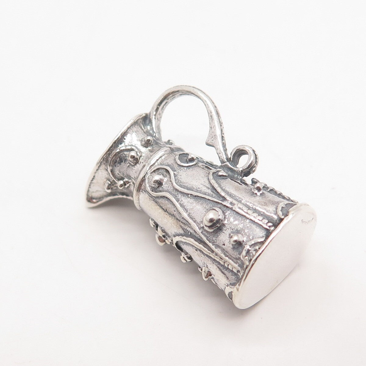 925 Sterling Silver Vintage Beaded Jug Pendant