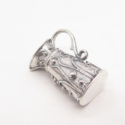 925 Sterling Silver Vintage Beaded Jug Pendant