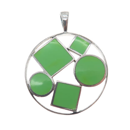 SX SALLY C 925 Sterling Silver Vintage Enamel Modernist Geometric Charm Pendant
