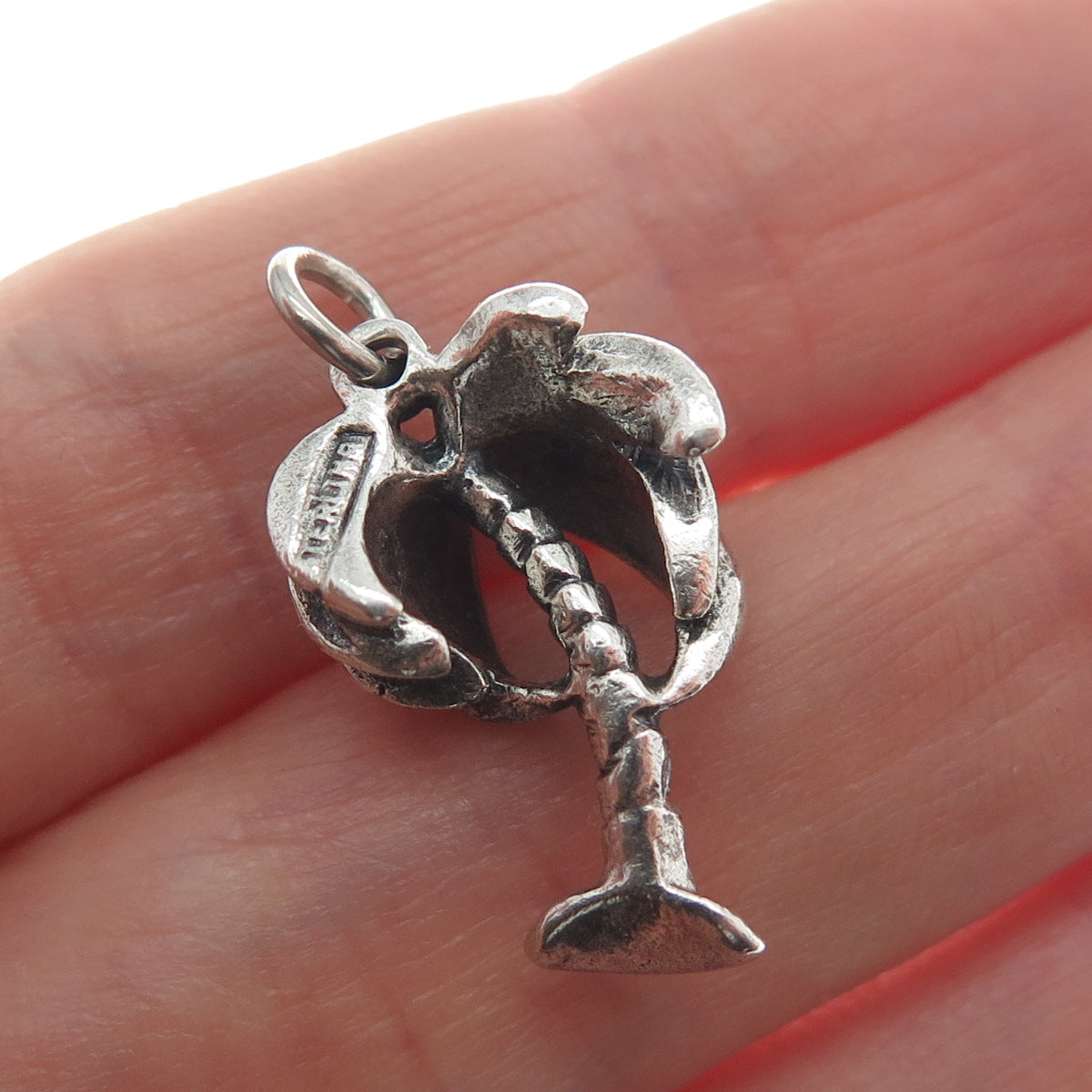 925 Sterling Silver Vintage Palm Tree Oxidized Minimalist 3D Charm Pendant