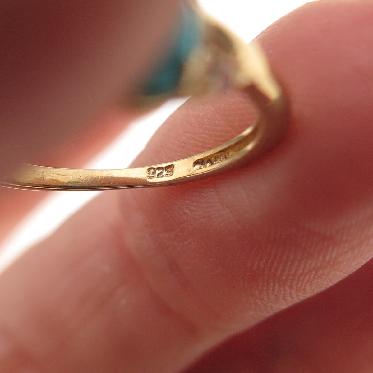 Chuck Clemency 925 Sterling Gold Plated Real Turquoise Pink Topaz Ring Size 7.25
