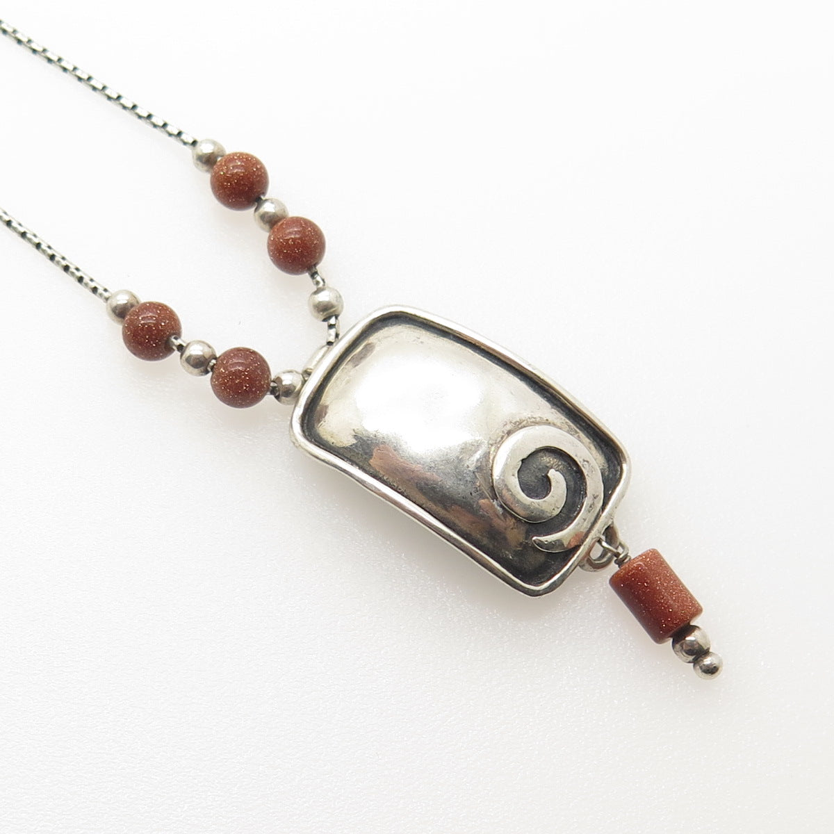 SILPADA 925 Sterling Silver Real Goldstone Spiral Pendant Chain Necklace 16"