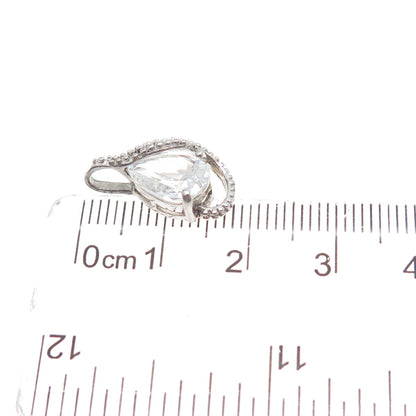 925 Sterling Silver Pear & Round-Cut C Z Minimalist Slide Charm Pendant