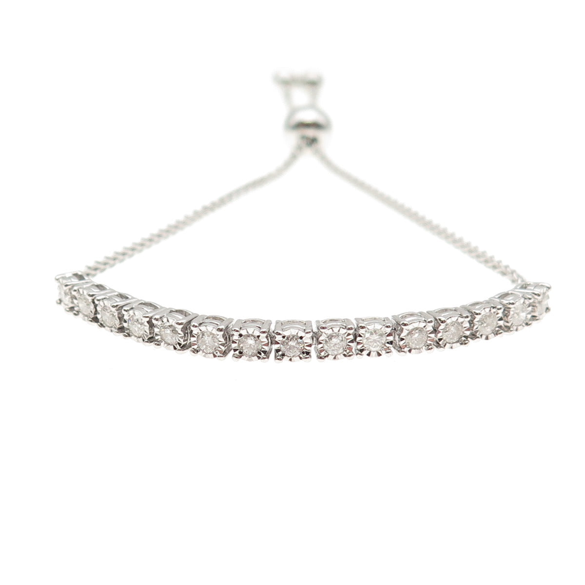 925 Sterling Silver Real Diamond Tennis Link Adjustable Bolo Bracelet 6-8.5"