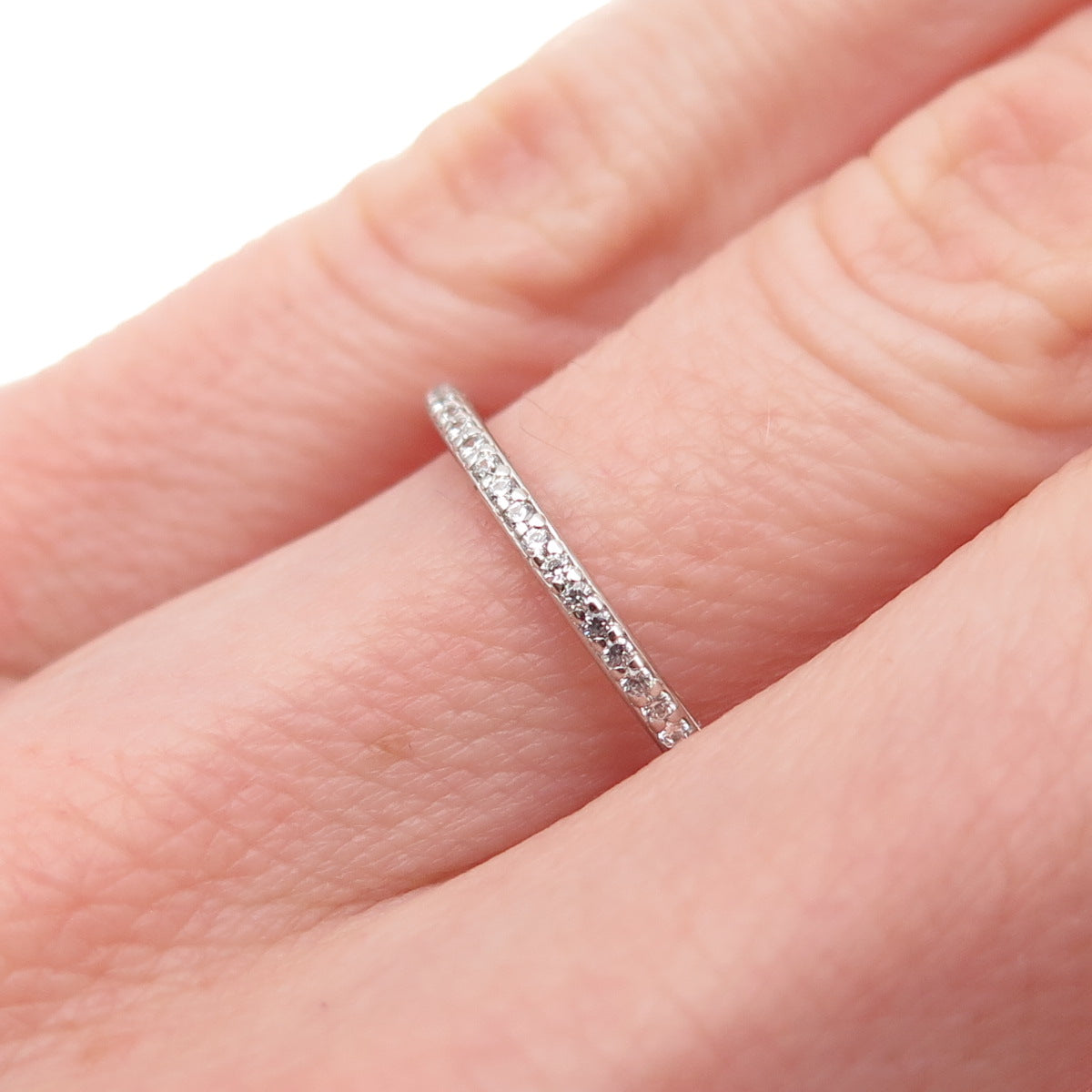 925 Sterling Silver Round-Cut C Z Half Eternity Stackable Band Ring Size 6