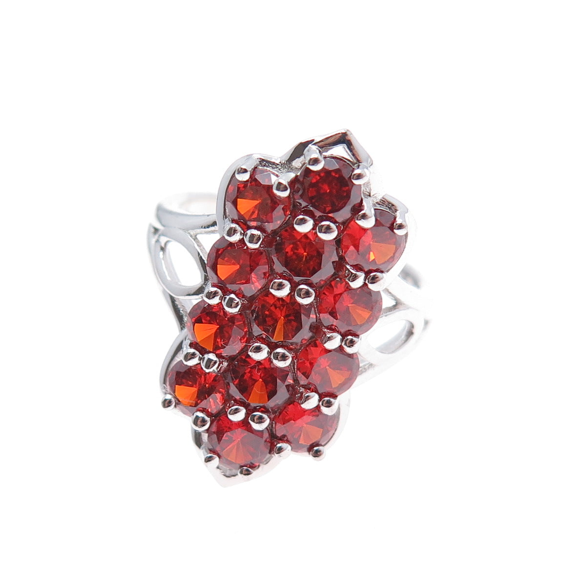925 Sterling Silver Real Spessartine Garnet Cluster Ring Size 7