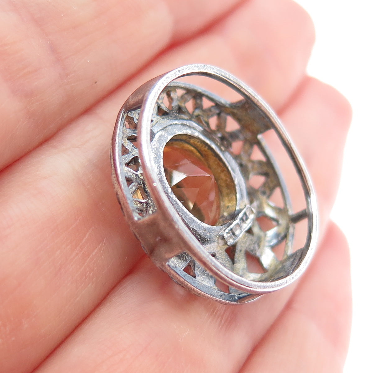 CLYDE DUNEIER CID 925 Sterling Vintage Real Citrine Oxidized Slide Charm Pendant