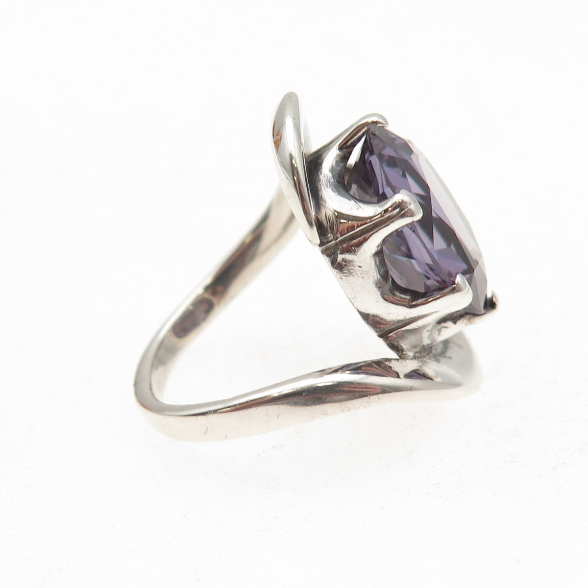 925 Sterling Silver Vintage Lab-Created Peacock Sapphire Modernist Ring Size 5
