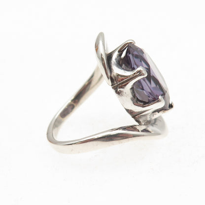 925 Sterling Silver Vintage Lab-Created Peacock Sapphire Modernist Ring Size 5