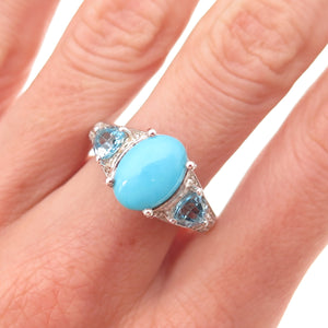 Chuck Clemency 925 Sterling Real Turquoise Blue & White Topaz Ring Size 8.25