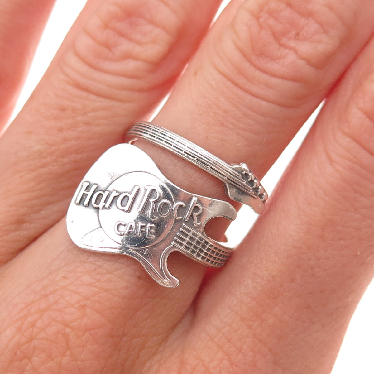 925 Sterling Silver Vintage Hard Rock Cafe Guitar Adjustable Ring Size 7.25