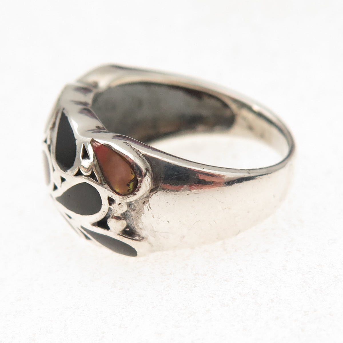 Joseph Cleary 925 Sterling Silver Vintage Real Black Onyx & MOP Ring Size 8