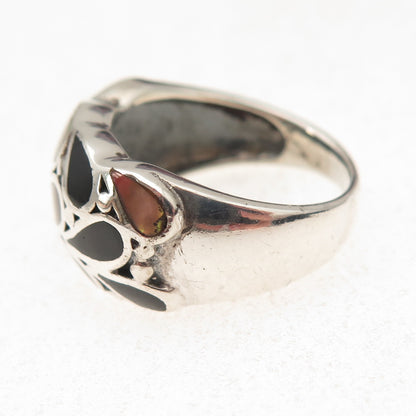 Joseph Cleary 925 Sterling Silver Vintage Real Black Onyx & MOP Ring Size 8