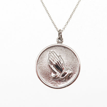 925 Sterling Silver Vintage Italy Prayer Hands Medal Cable Chain Necklace 18"