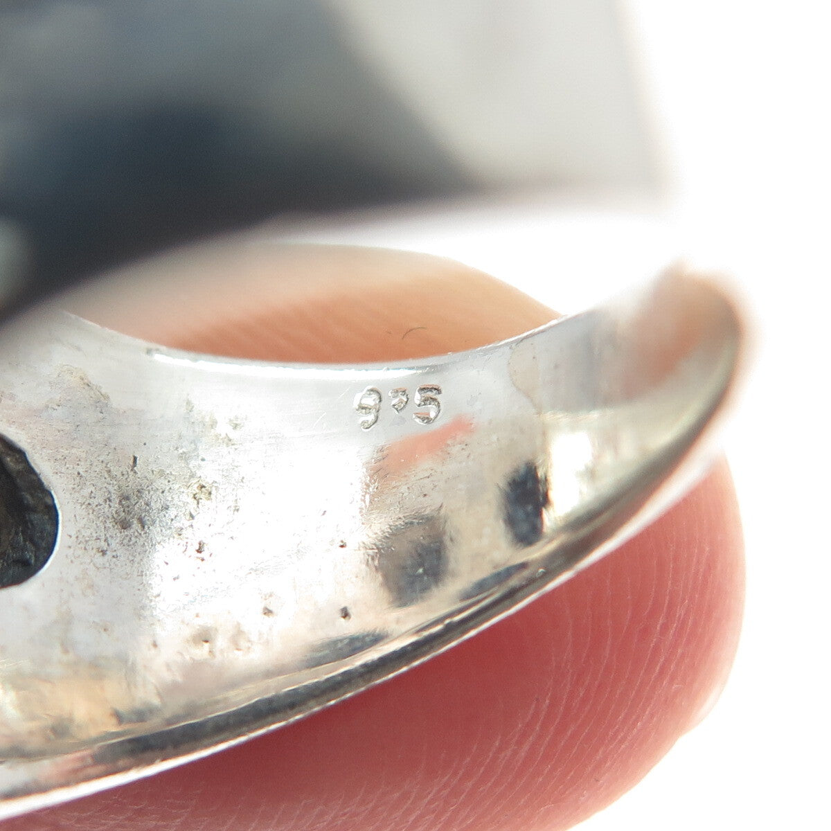 925 Sterling Silver Vintage Real Amethyst Modernist Oxidized Ring Size 6.5