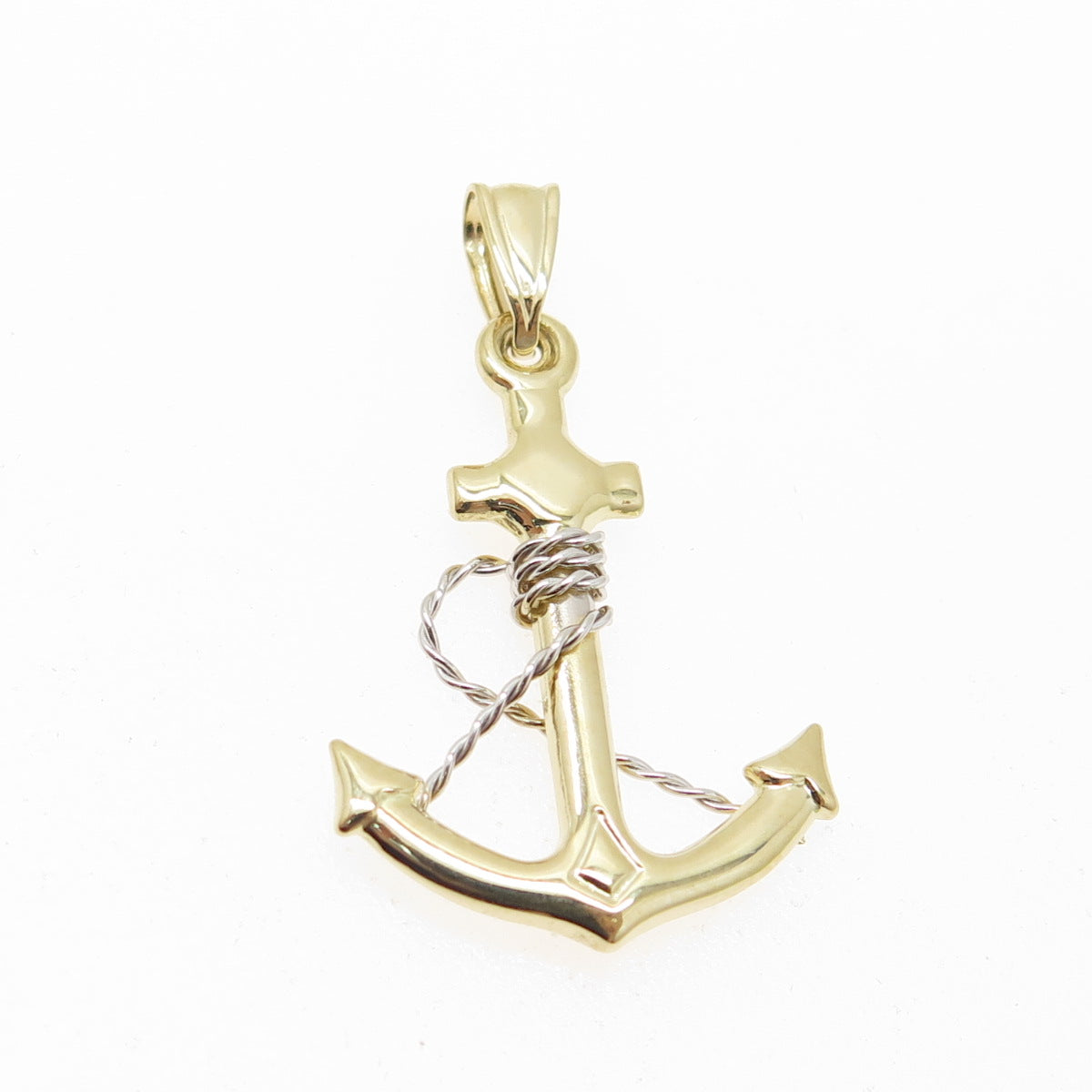 14K Yellow & White Gold Anchor Charm Pendant