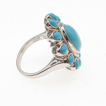 925 Sterling Silver Real Sleeping Beauty Turquoise Floral Ring Size 8.25