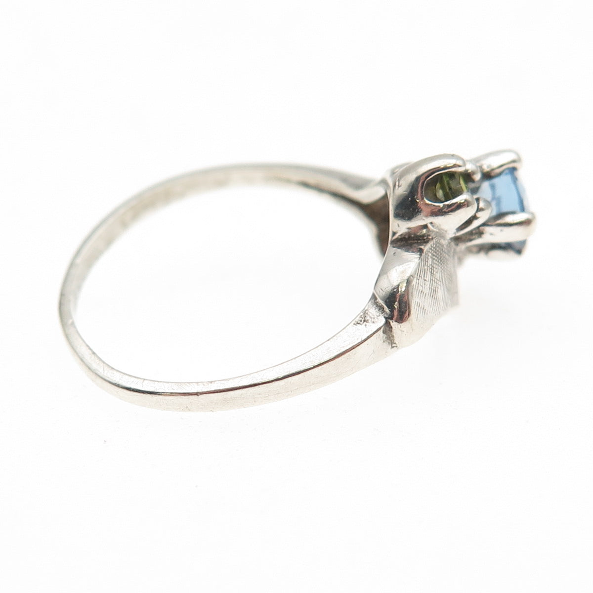 925 Sterling Silver Vintage Real Blue Topaz Amethyst Peridot Bypass Ring Size 7