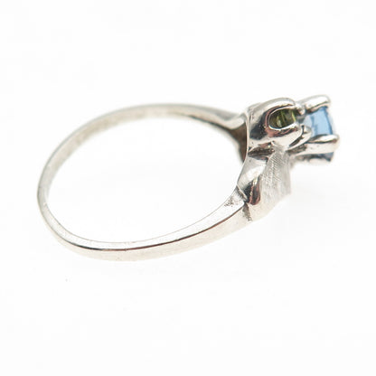 925 Sterling Silver Vintage Real Blue Topaz Amethyst Peridot Bypass Ring Size 7