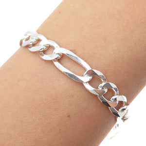 925 Sterling Silver Vintage Italy Figaro Link Bracelet 8.75"