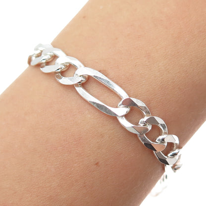 925 Sterling Silver Vintage Italy Figaro Link Bracelet 8.75"