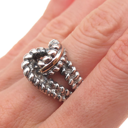 925 Sterling Silver 14K Gold Vintage Interlocked Knot Oxidized Ring Size 7.5