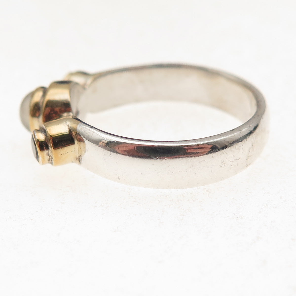 925 Sterling Silver 2-Tone Vintage Real Moonstone & Red Garnet Ring Size 9.25