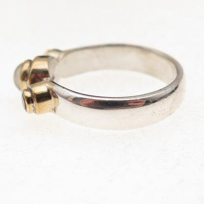925 Sterling Silver 2-Tone Vintage Real Moonstone & Red Garnet Ring Size 9.25