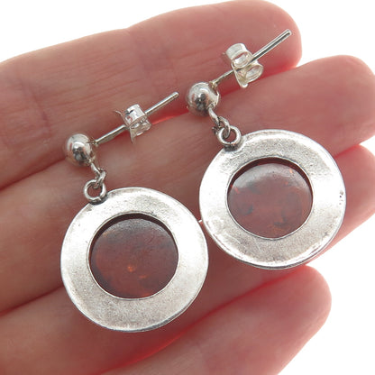 925 Sterling Silver Vintage Real Baltic Amber Modernist Dangle Earrings