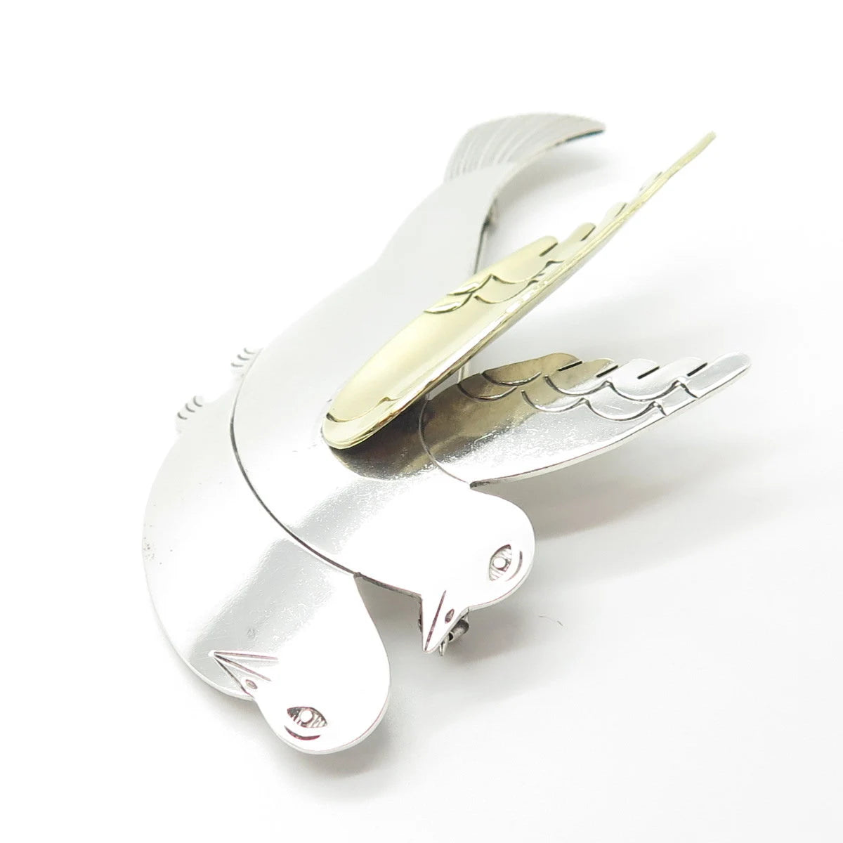 925 Sterling Silver 2-Tone Vintage Mexico Couple of Birds Pin Brooch