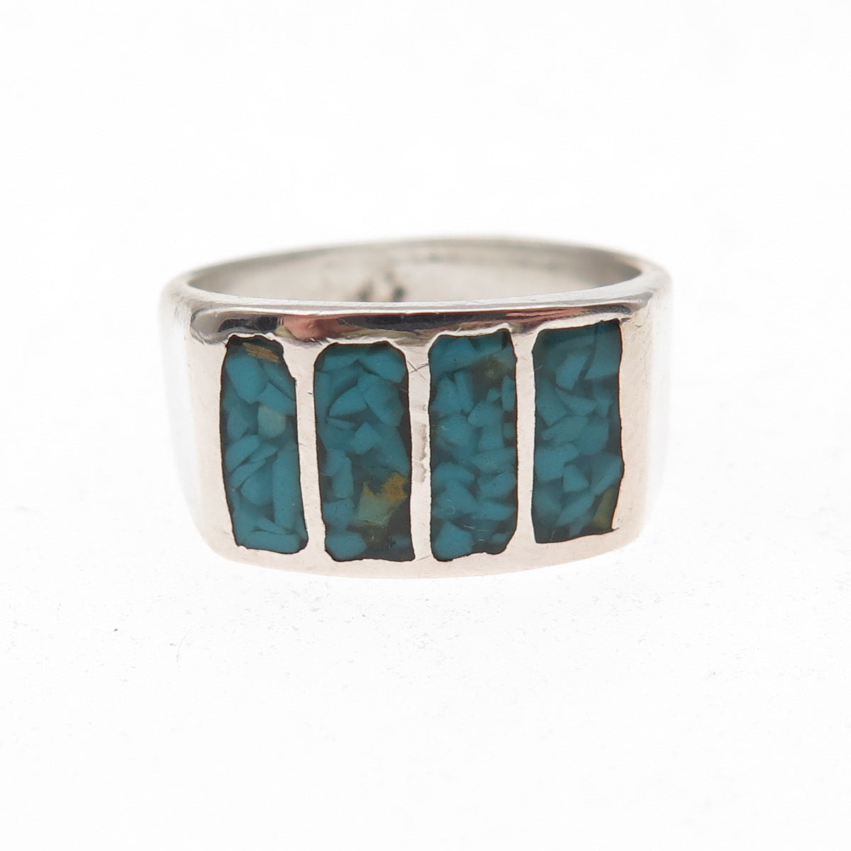 Old Pawn 925 Sterling Silver Vintage Southwestern Turquoise Inlay Ring Size 7