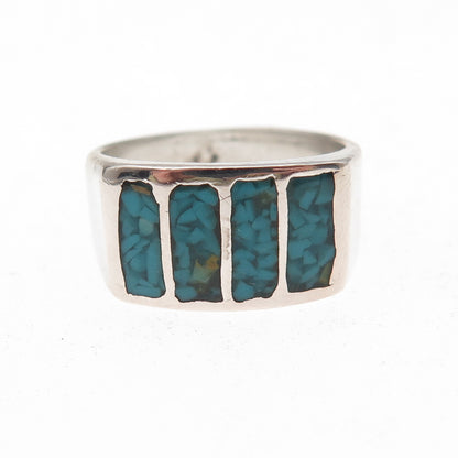 Old Pawn 925 Sterling Silver Vintage Southwestern Turquoise Inlay Ring Size 7