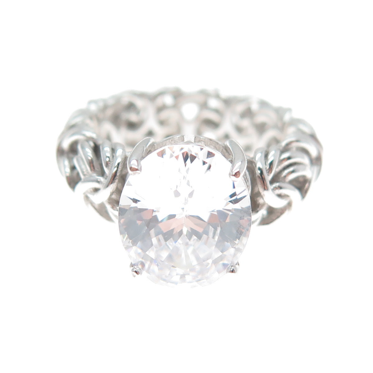 MICHELLE LEE CREATIONS 925 Sterling Silver Oval-Cut C Z Byzantine Ring Size 7.5