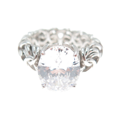 MICHELLE LEE CREATIONS 925 Sterling Silver Oval-Cut C Z Byzantine Ring Size 7.5