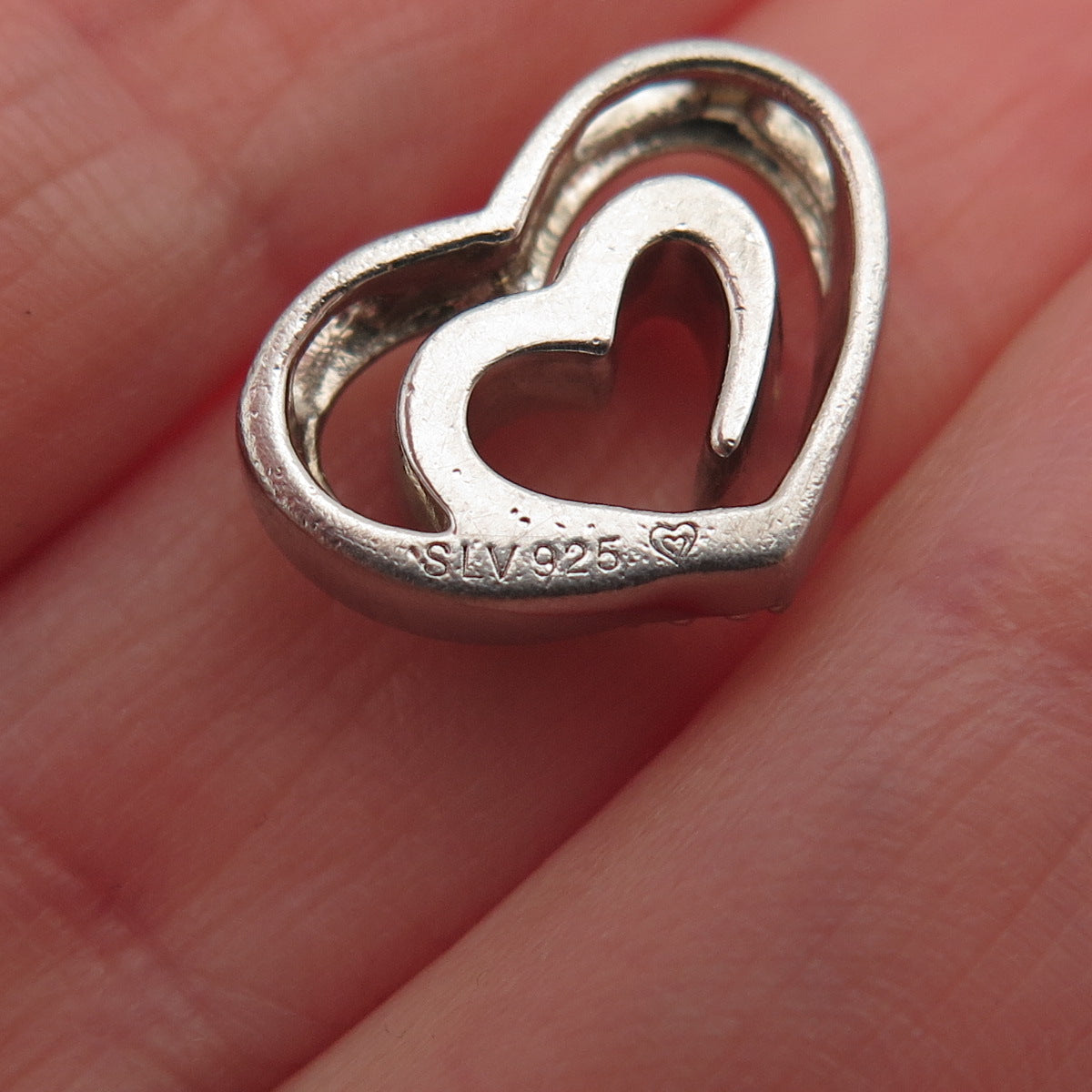 SLV Sadye L Vassil Sterling Silver Real Diamond Heart Slide Mini Charm Pendant