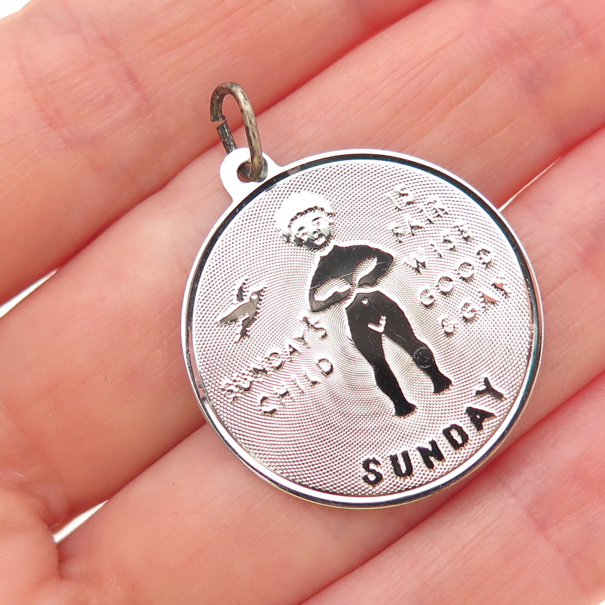 JAY POSON 925 Sterling Silver Vintage Sunday's Child Charm Pendant