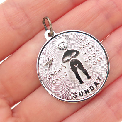 JAY POSON 925 Sterling Silver Vintage Sunday's Child Charm Pendant