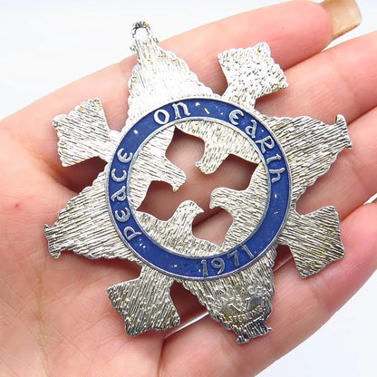 925 Sterling Silver Vintage Wallace Enamel Peace on Earth Sign Ornament