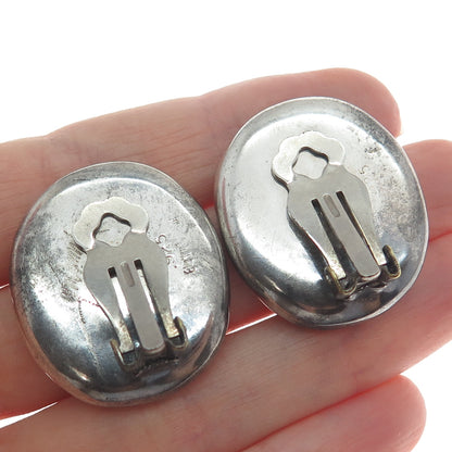FREDERIC JEAN DUCLOS 925 Sterling Vintage Spiral Oxidized Clip On Earrings